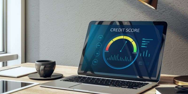 Computer screen with credit score pulled up.