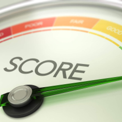 Dial that is turned toward Very Good on credit score scale