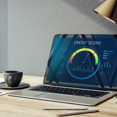 Credit score being displayed on a computer,